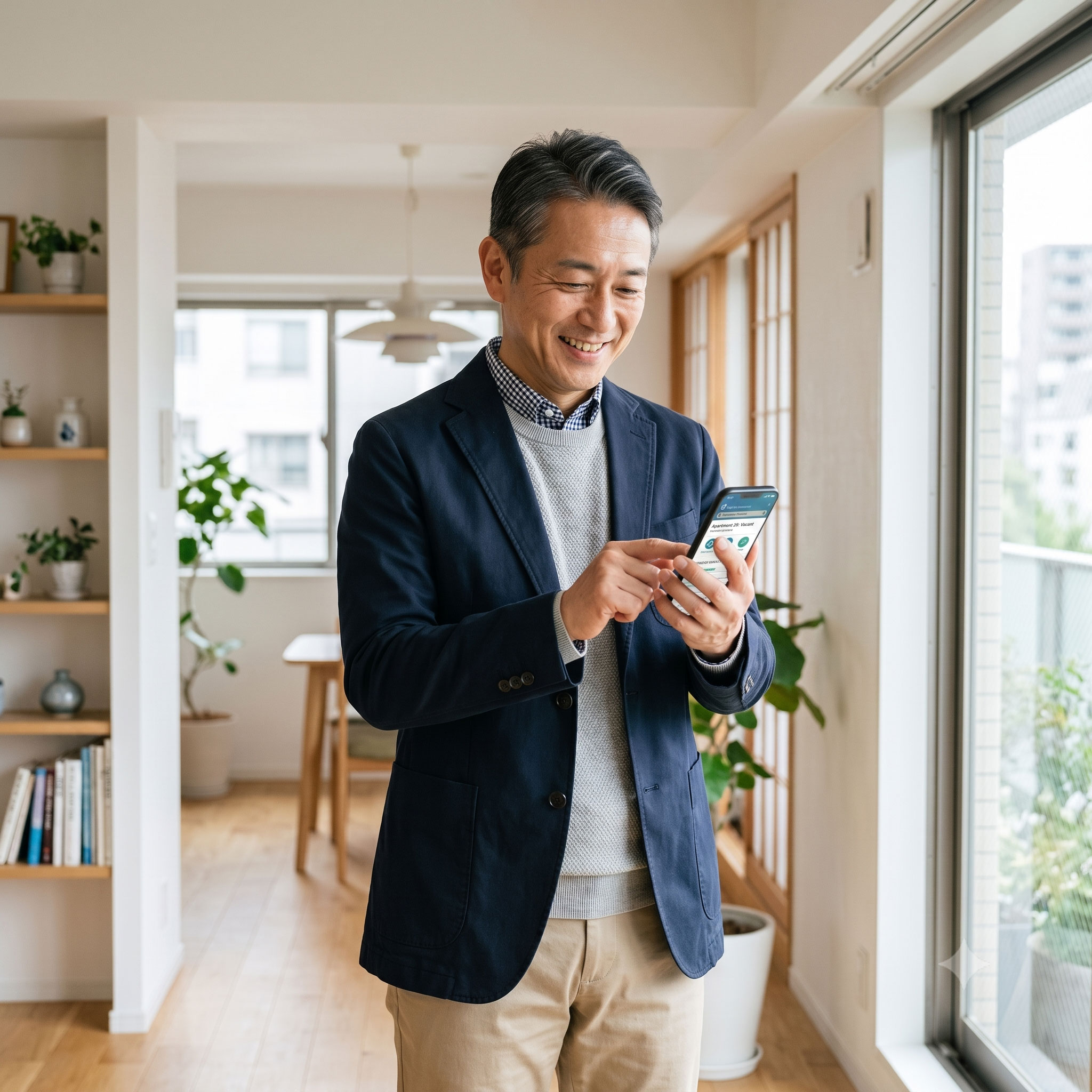 スマホで見積もりを確認する不動産投資家（大家）のイメージ